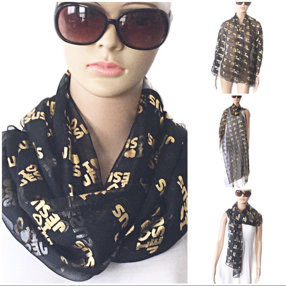 Sheer Large Black and Gold Scarf - Picture 3 of 3